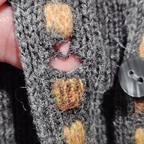 J Jill Cardigan Sweater XSP Petite Embroidered Gray Rainbow Long Sleeve Ramie - Picture 2 of 11